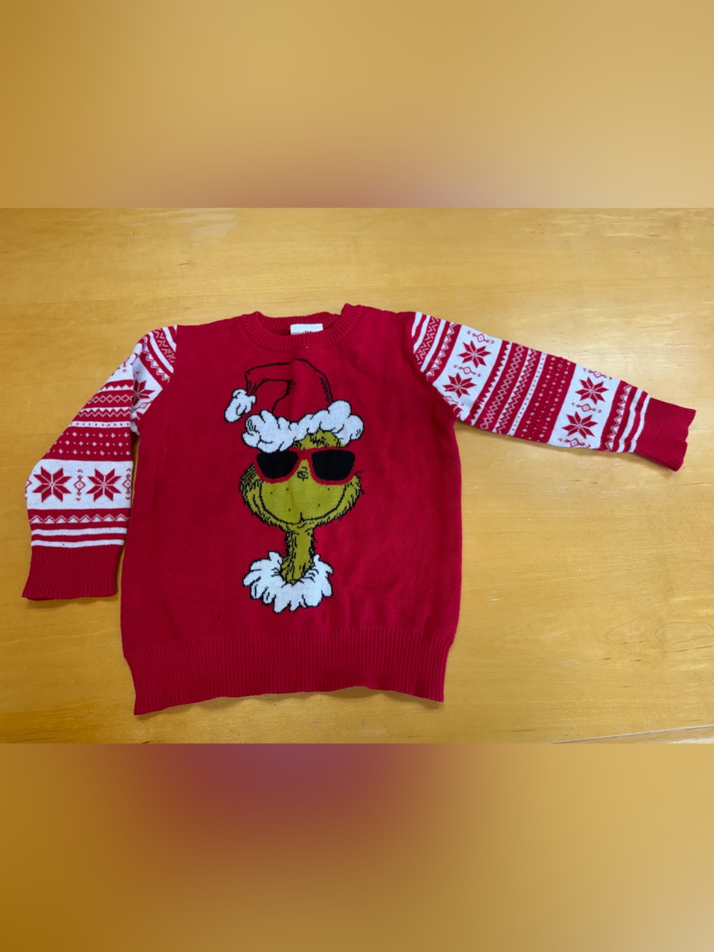 Dr. Seuss Red Christmas Grinch Sweater with White Patterned Sleeves